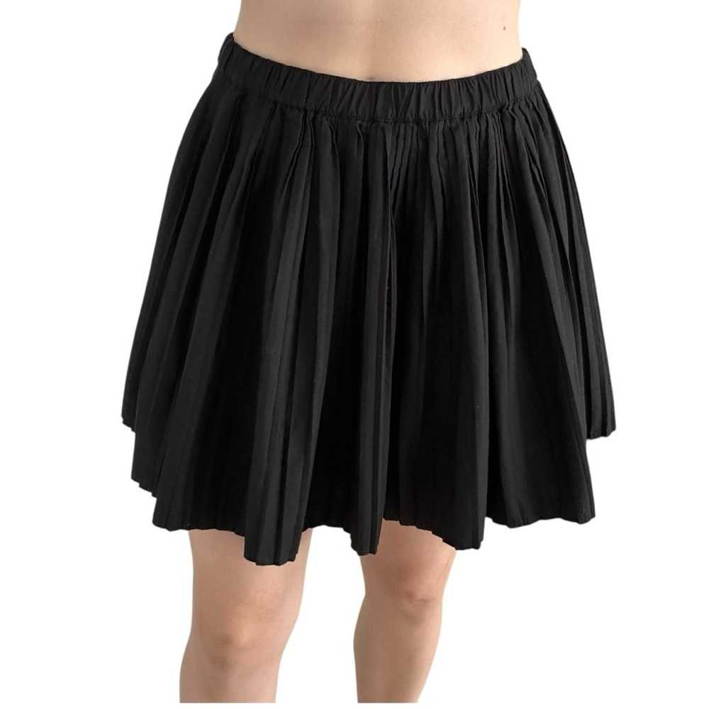 J. Crew Pleated Mini Skirt Black Dainty Cotton Casual Minimalist Size Medium - Picture 8 of 8
